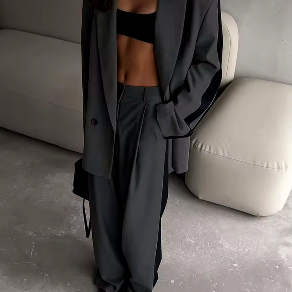 Elegant Grey Patchwork 2 Piece Sets Women Outfit Fashion Long Sleeve - Picture 3 of 6